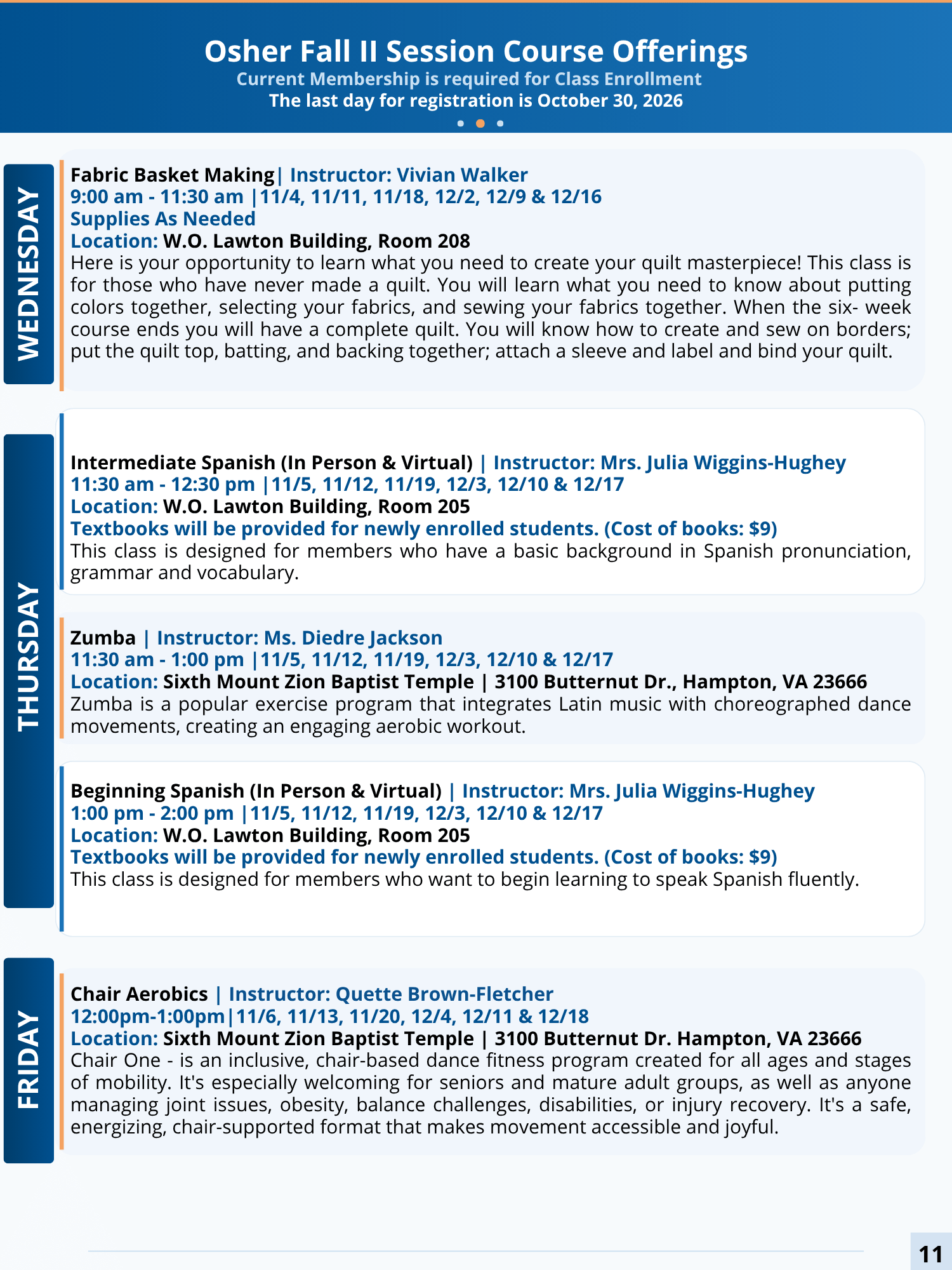 OLLI Course Catalog page $11