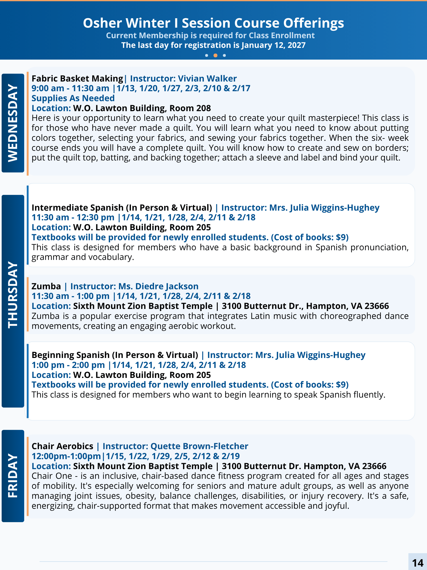 OLLI Course Catalog page $14