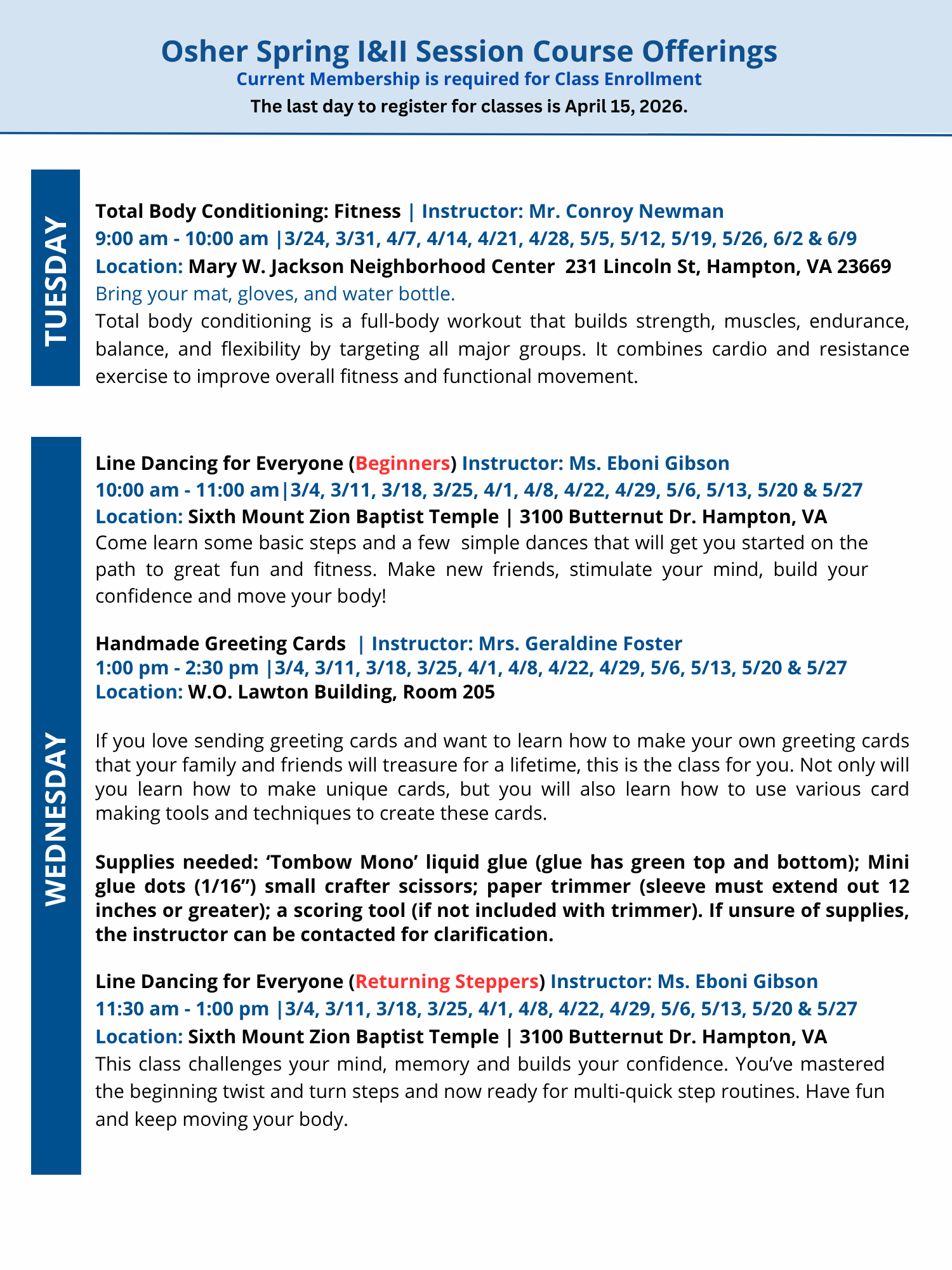 OLLI Course Catalog page $6